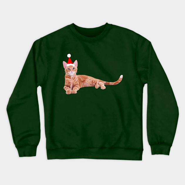 Festive Christmas Orange Ginger Cat Crewneck Sweatshirt by Art by Deborah Camp